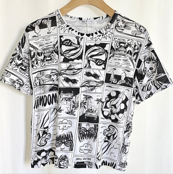 🇪🇦 Zara Black & White Comic Strip Graphic T-Shirt - Picture 11 of 13